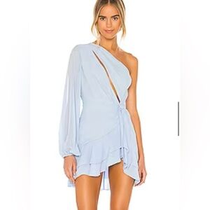 Michael Costello revolve one shoulder size small blue dress amazing showstopper